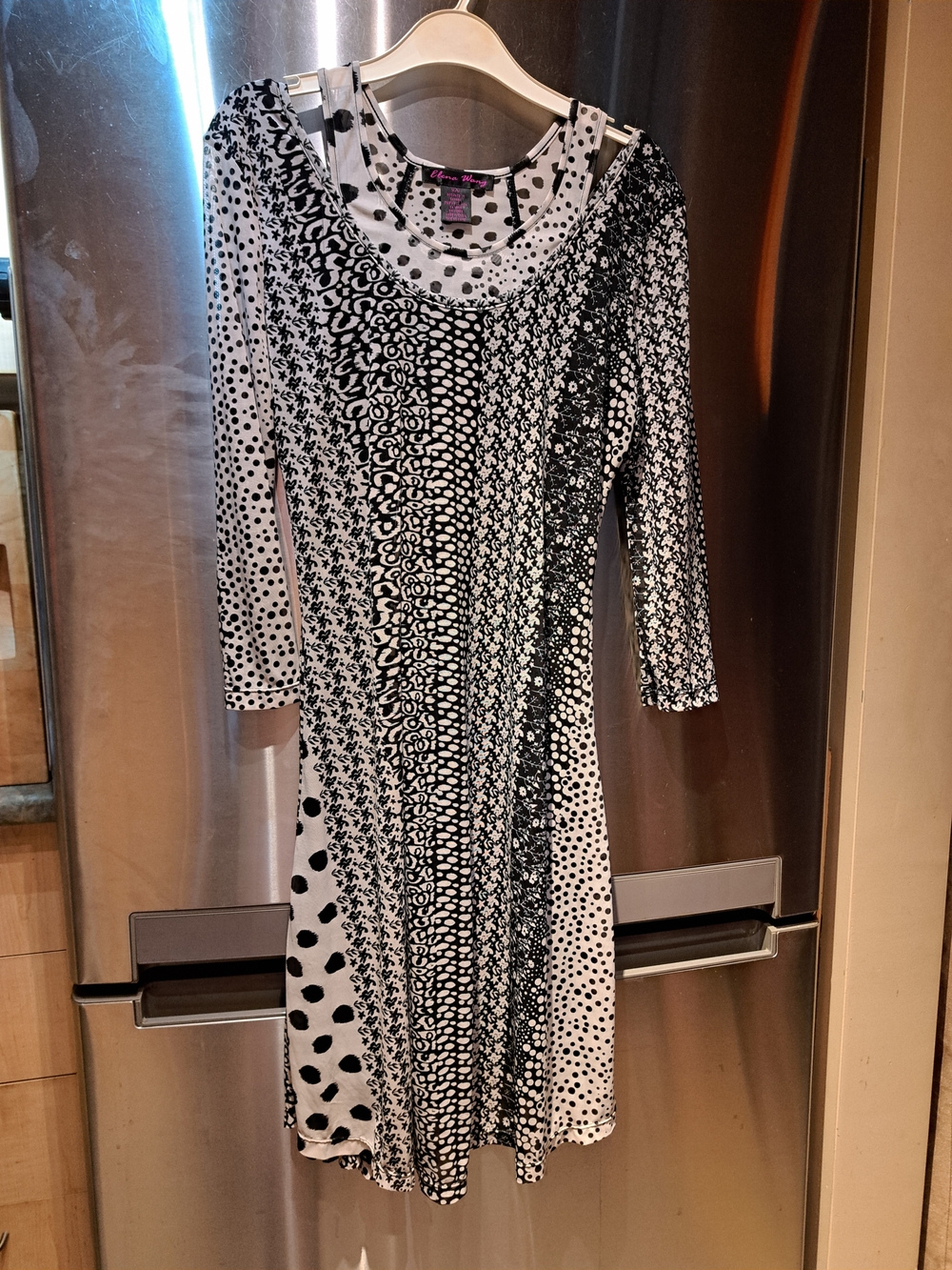 Women's Black & White Patterned Long Sleeve Dress
